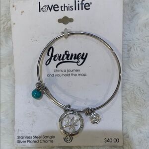 Love this Life Silver and Blue Bracelet with Circular Design and Hanging Charms